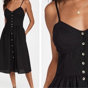 ROLLA'S Eve Linen Dress Black Midi Button Up Size XS